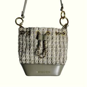 Charles & Keith Gray Dancer Tweed Drawstring Bucket Bag